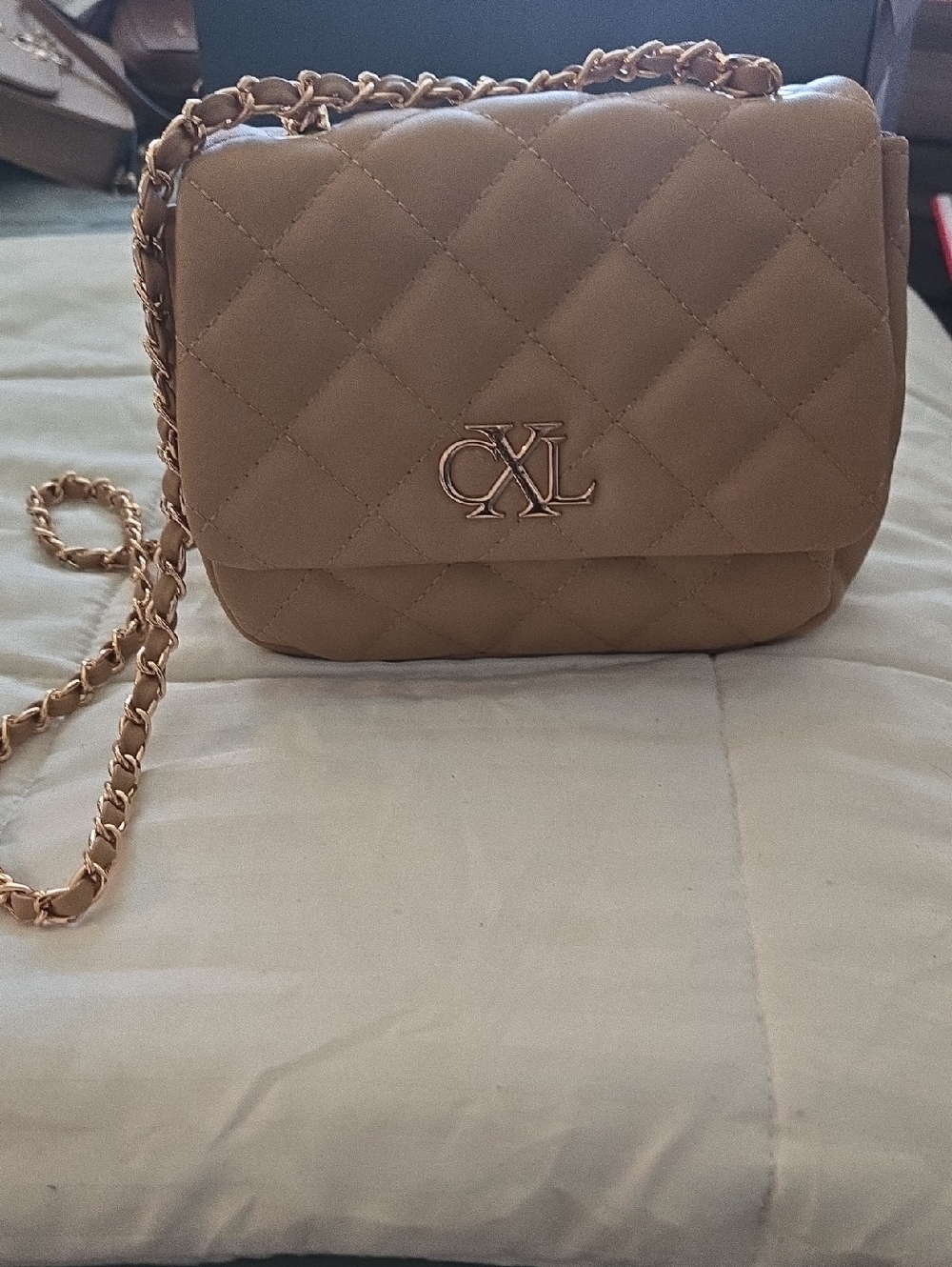 Christian LaCroix Quilted Crossbody Bag with Chain Strap - Tan/Toffee NWT